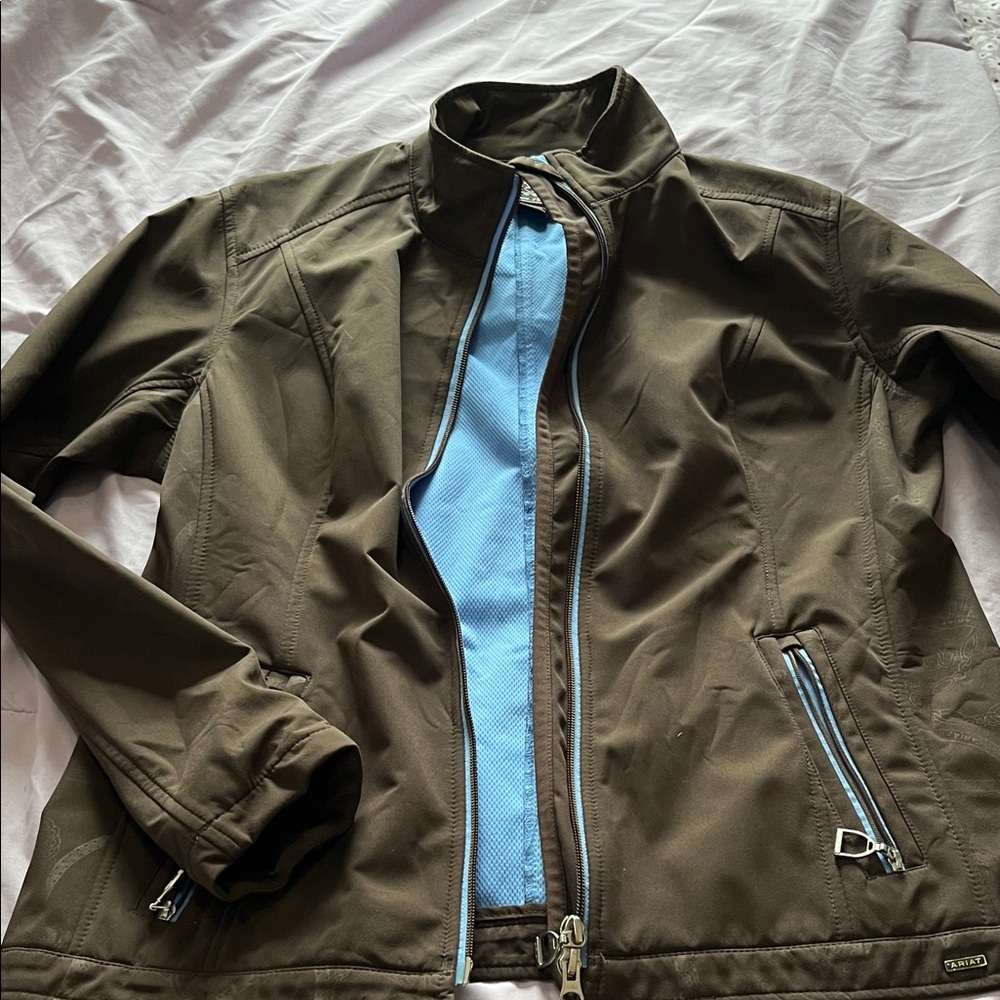 ARIAT Women’s Equestrian Performance Jacket in Brown with Blue Highlights